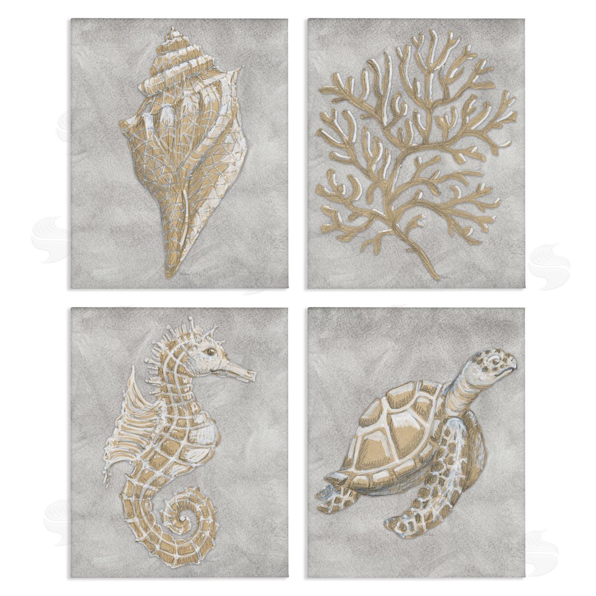 Patti Bishop Grey Sea Life Drawing Canvas Wall Art Print