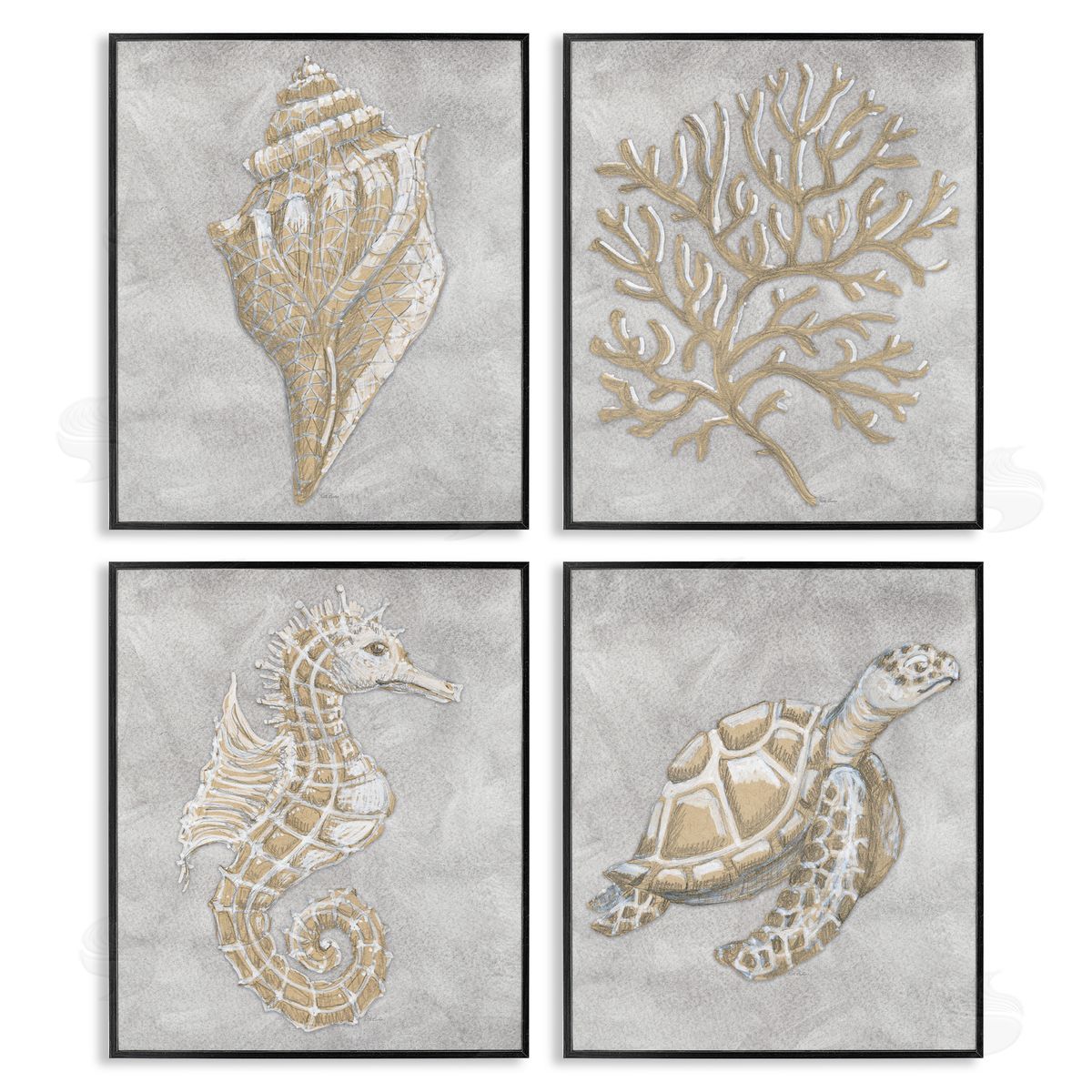 Patti Bishop Grey Sea Life Drawing Canvas Wall Art Print
