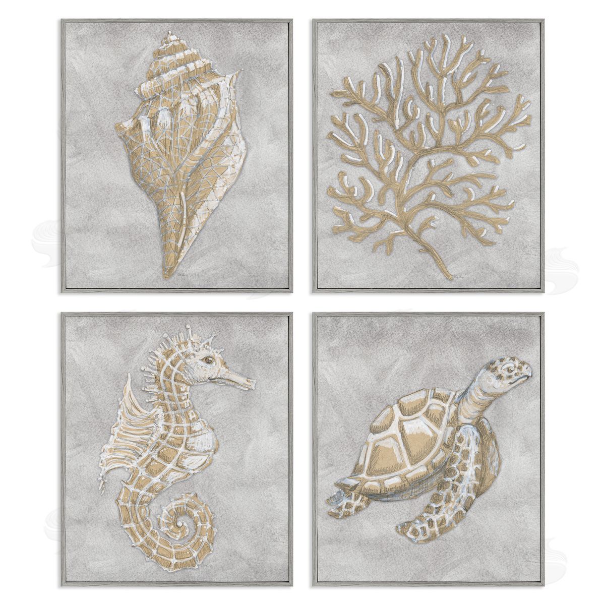 Patti Bishop Grey Sea Life Drawing Canvas Wall Art Print