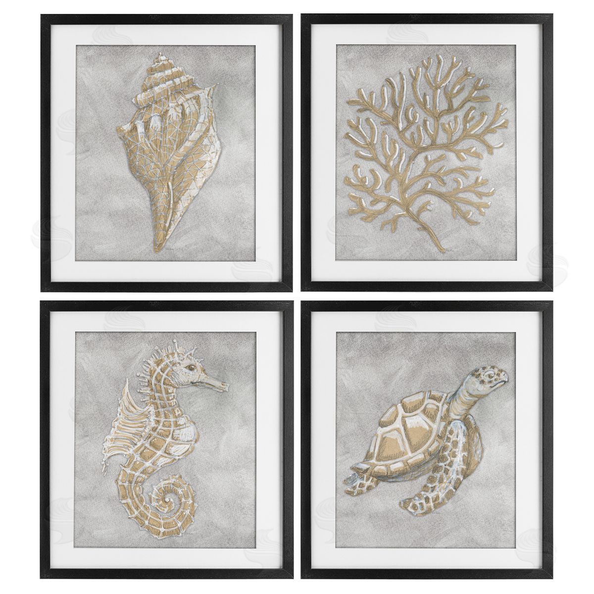 Patti Bishop Grey Sea Life Drawing Canvas Wall Art Print