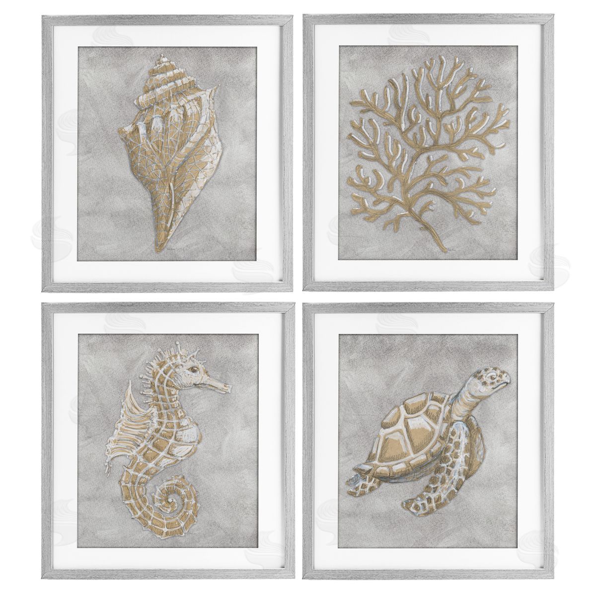 Patti Bishop Grey Sea Life Drawing Canvas Wall Art Print