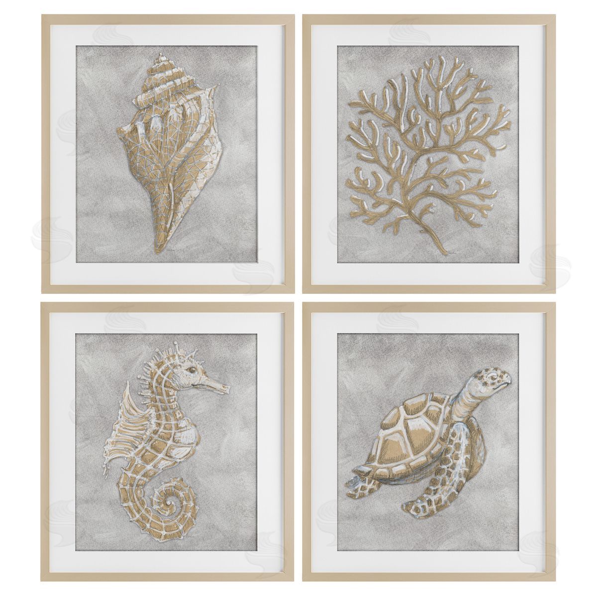 Patti Bishop Grey Sea Life Drawing Canvas Wall Art Print