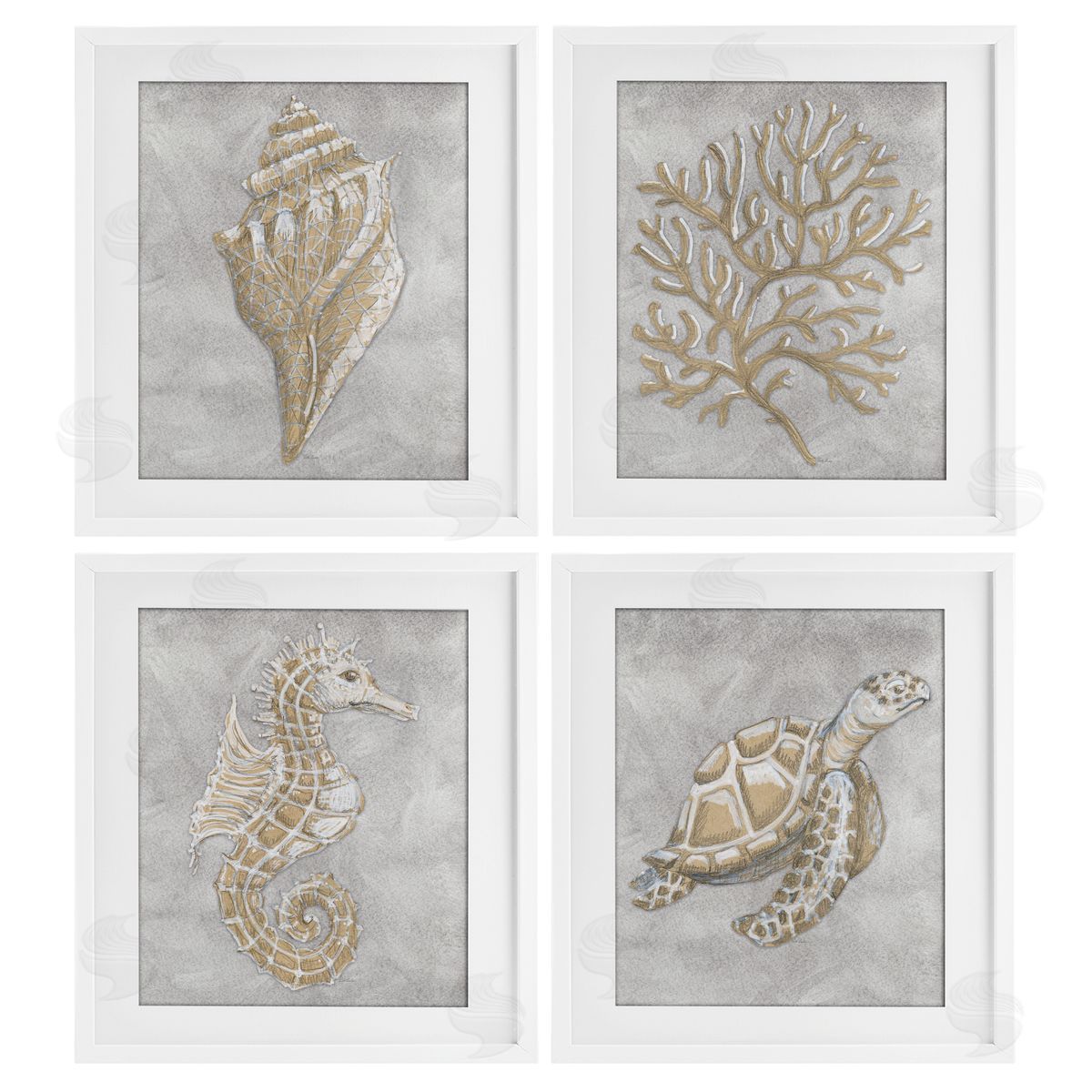 Patti Bishop Grey Sea Life Drawing Canvas Wall Art Print
