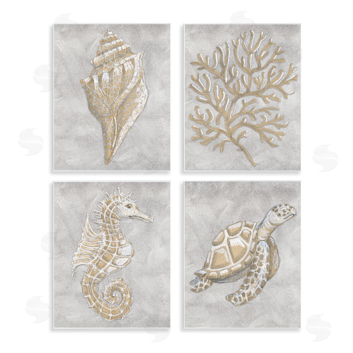 Patti Bishop Grey Sea Life Drawing Canvas Wall Art Print