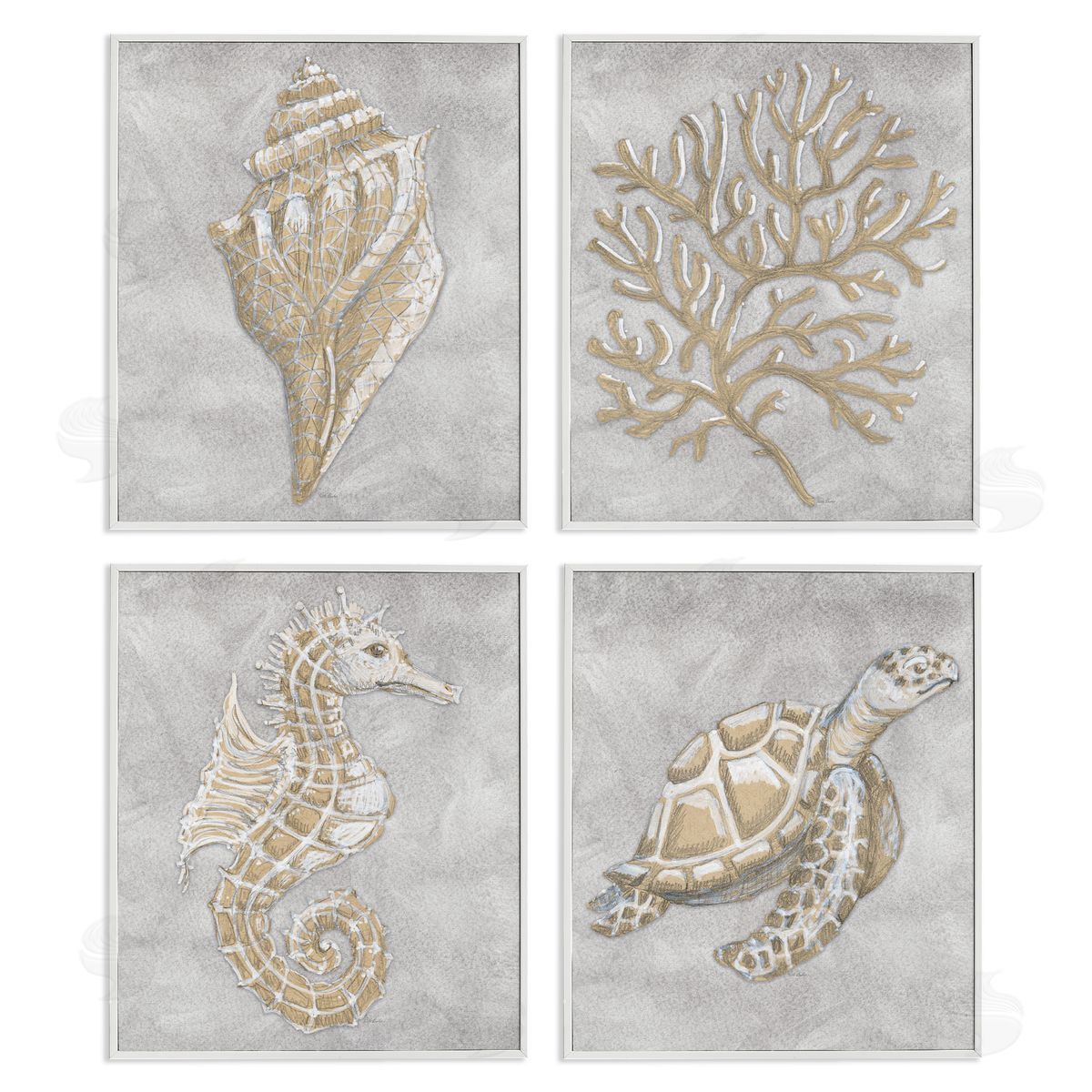 Patti Bishop Grey Sea Life Drawing Canvas Wall Art Print