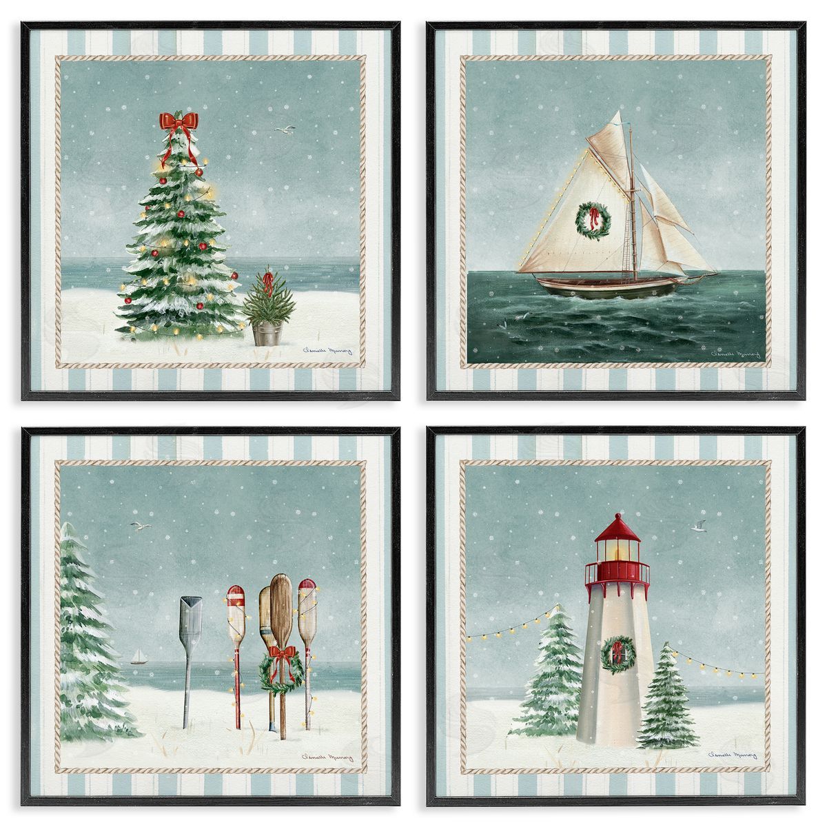 Danielle Murray Nautical Christmas Scenes Canvas Wall Art Print