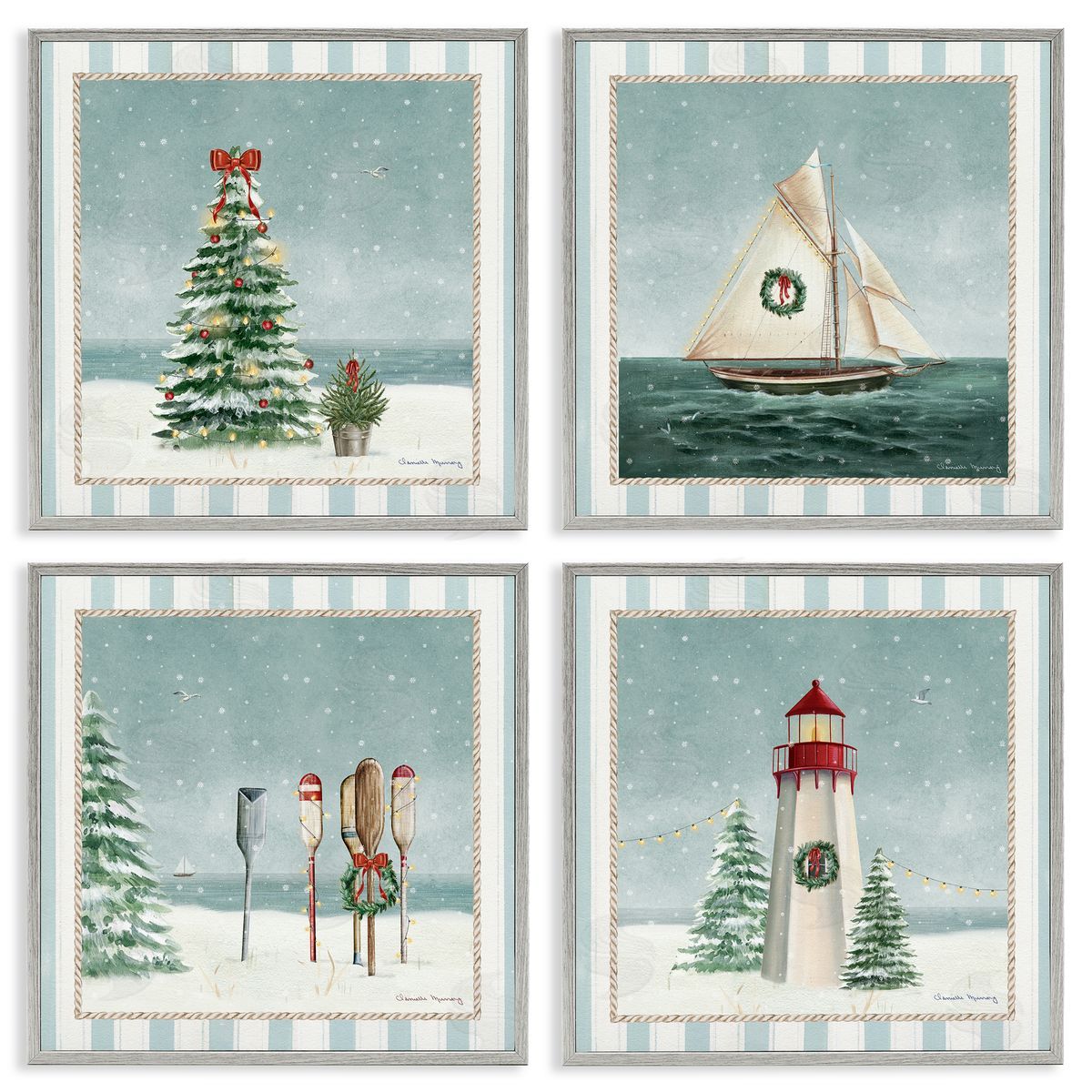 Danielle Murray Nautical Christmas Scenes Canvas Wall Art Print