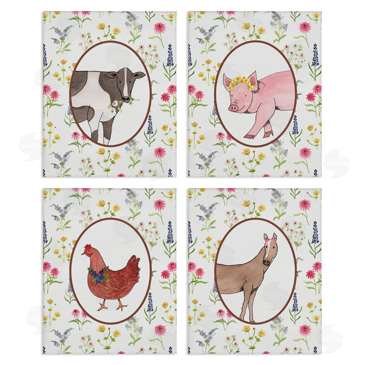 Nina Jacobs Farm Friends Mixed Animals Canvas Wall Art Print