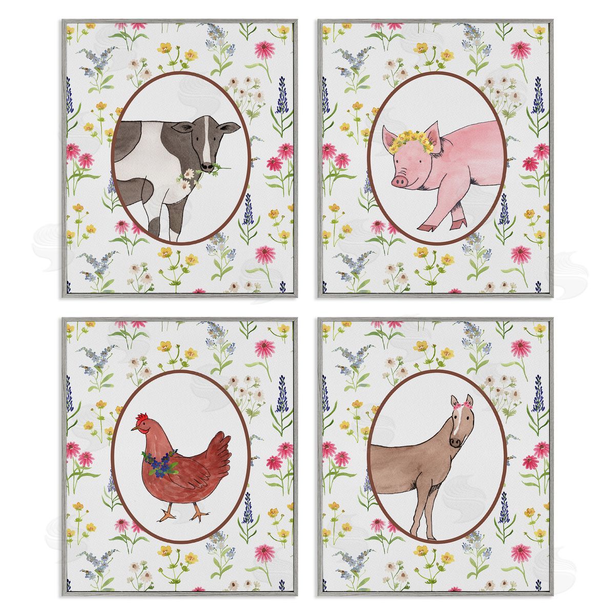 Nina Jacobs Farm Friends Mixed Animals Canvas Wall Art Print