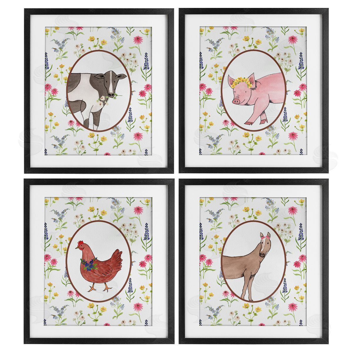 Nina Jacobs Farm Friends Mixed Animals Canvas Wall Art Print