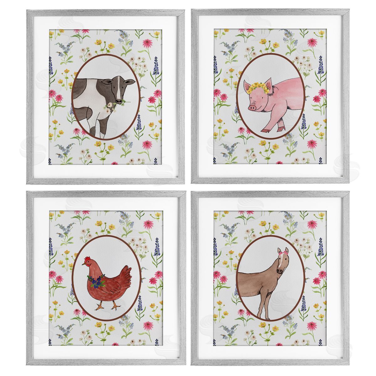 Nina Jacobs Farm Friends Mixed Animals Canvas Wall Art Print