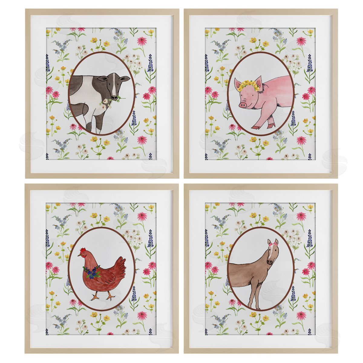 Nina Jacobs Farm Friends Mixed Animals Canvas Wall Art Print