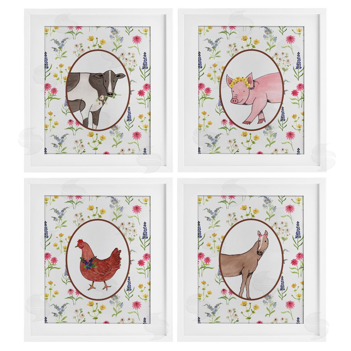 Nina Jacobs Farm Friends Mixed Animals Canvas Wall Art Print