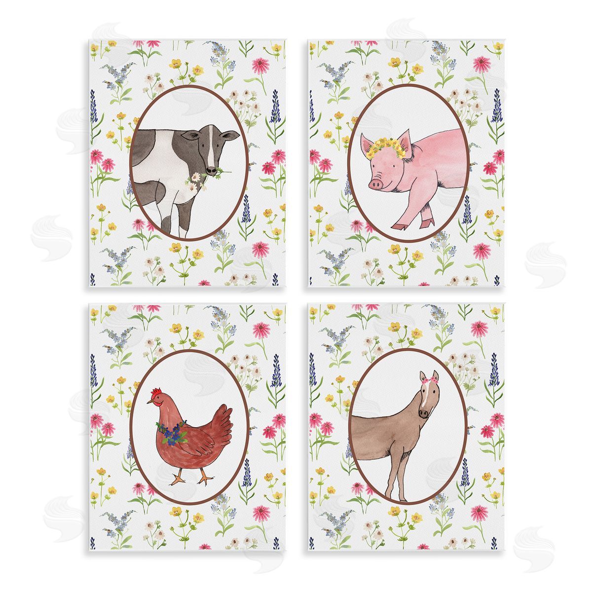 Nina Jacobs Farm Friends Mixed Animals Canvas Wall Art Print