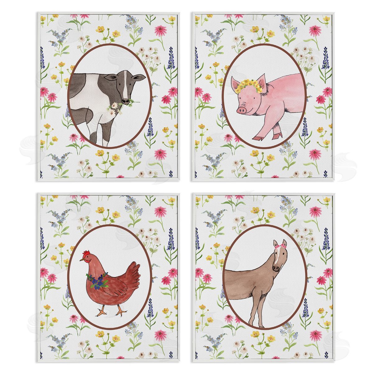 Nina Jacobs Farm Friends Mixed Animals Canvas Wall Art Print