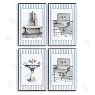 Lettered and Lined | Antique Bathroom Blue Stripes