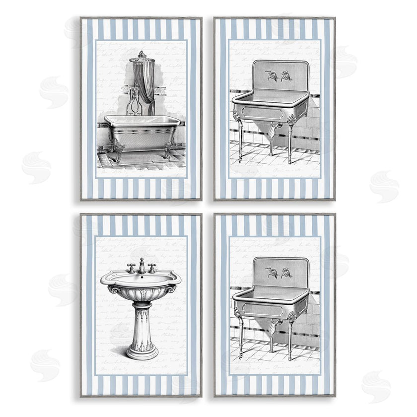 Lettered and Lined | Antique Bathroom Blue Stripes