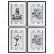Lettered and Lined | Antique Bathroom Blue Stripes