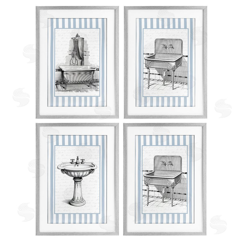 Lettered and Lined | Antique Bathroom Blue Stripes
