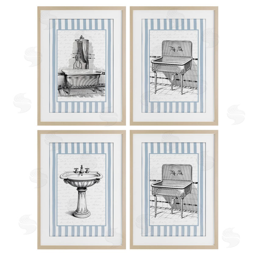 Lettered and Lined | Antique Bathroom Blue Stripes