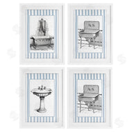 Lettered and Lined | Antique Bathroom Blue Stripes