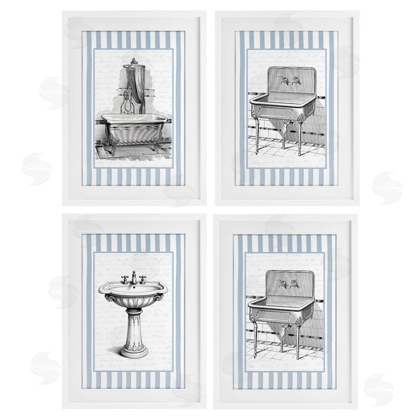 Lettered and Lined | Antique Bathroom Blue Stripes