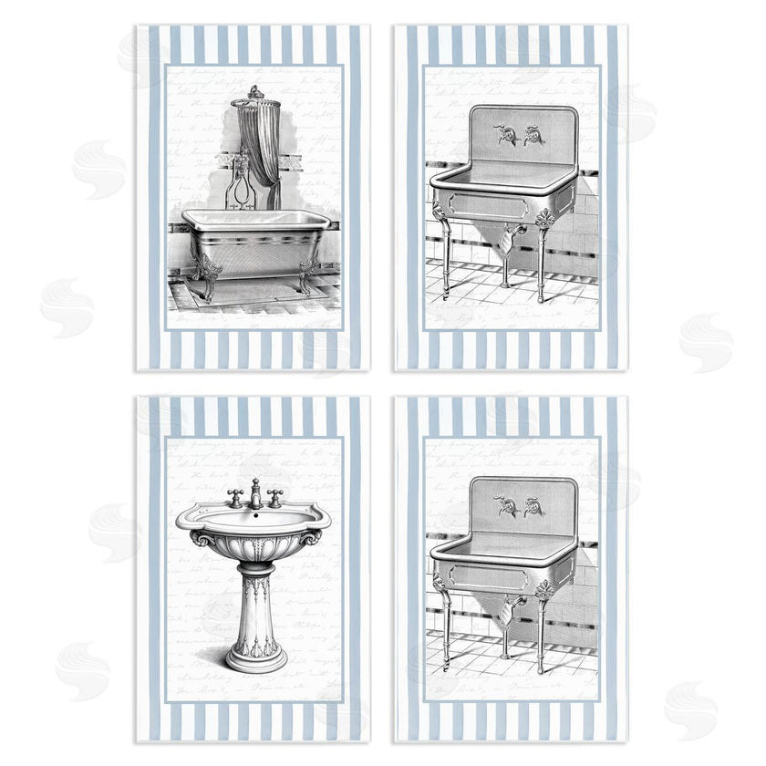 Lettered and Lined | Antique Bathroom Blue Stripes