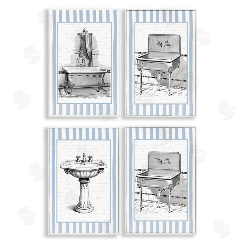 Lettered and Lined | Antique Bathroom Blue Stripes