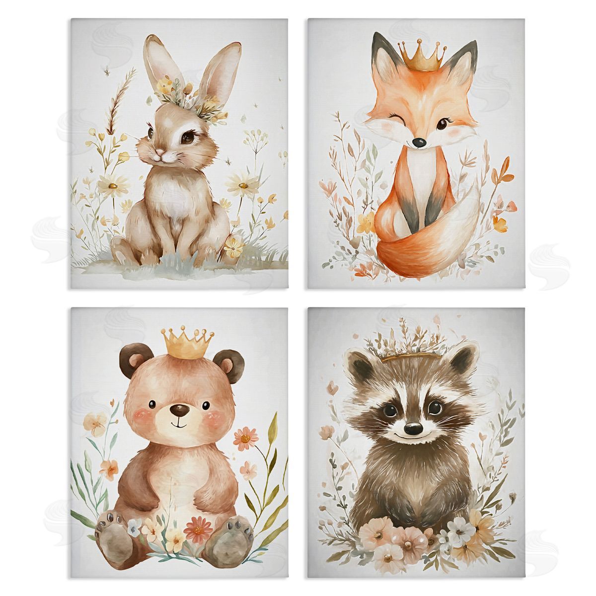 Ramona Murdock Whimsical Crowned Baby Animals Canvas Wall Art Print