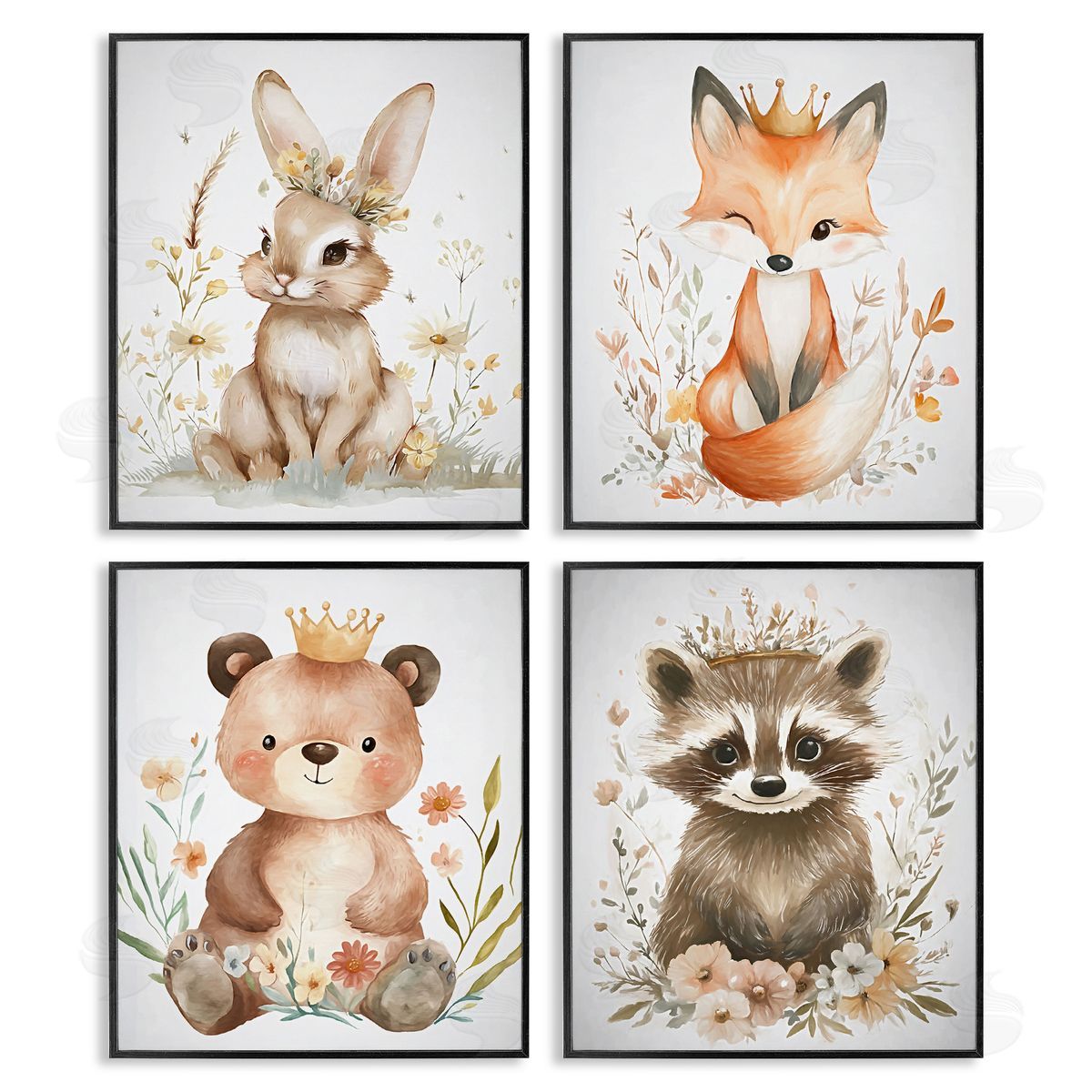 Ramona Murdock Whimsical Crowned Baby Animals Canvas Wall Art Print