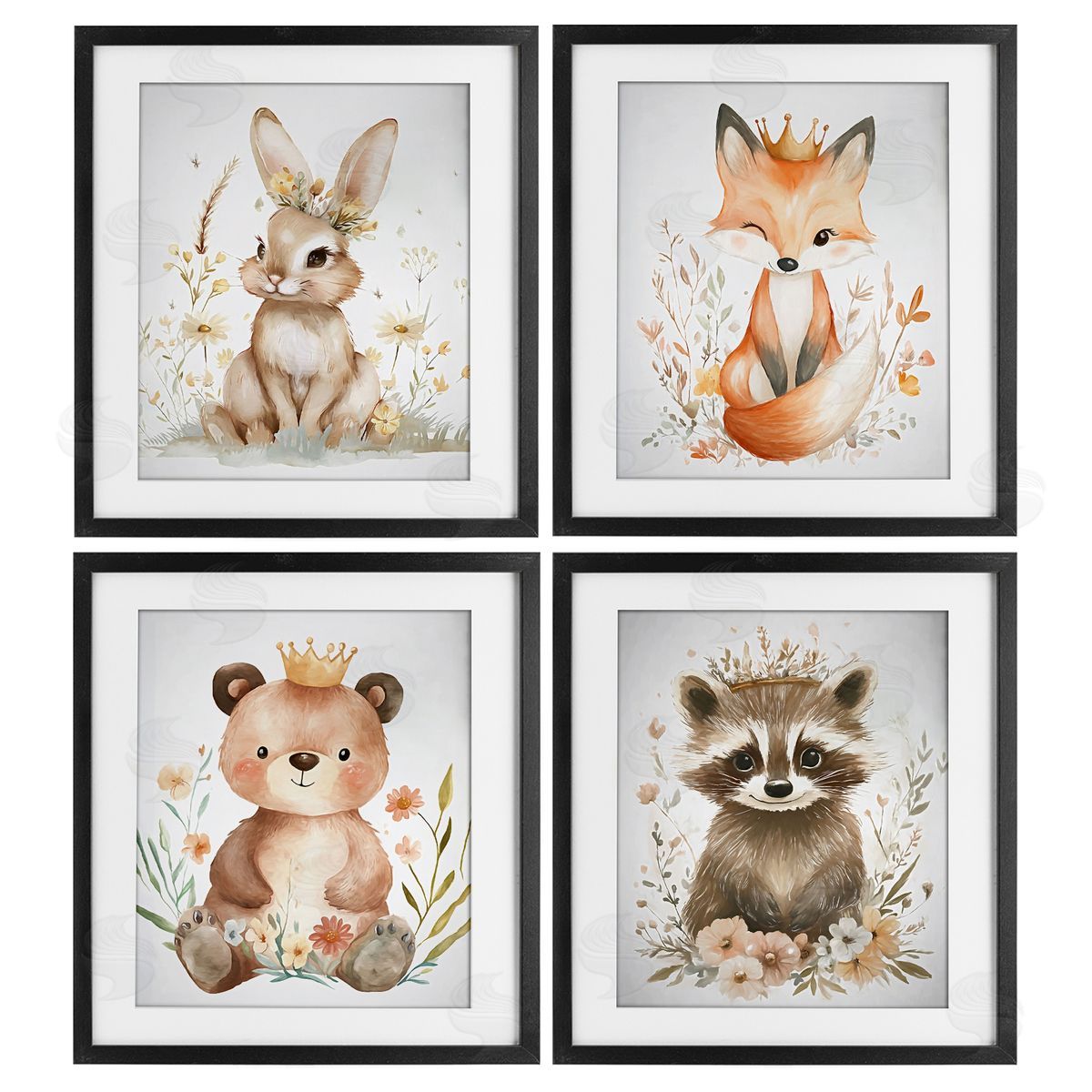 Ramona Murdock Whimsical Crowned Baby Animals Canvas Wall Art Print