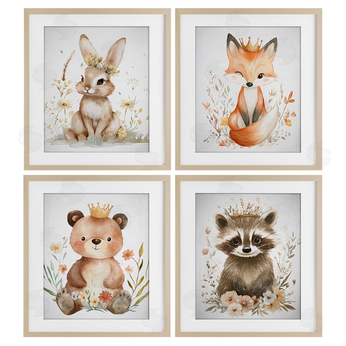 Ramona Murdock Whimsical Crowned Baby Animals Canvas Wall Art Print