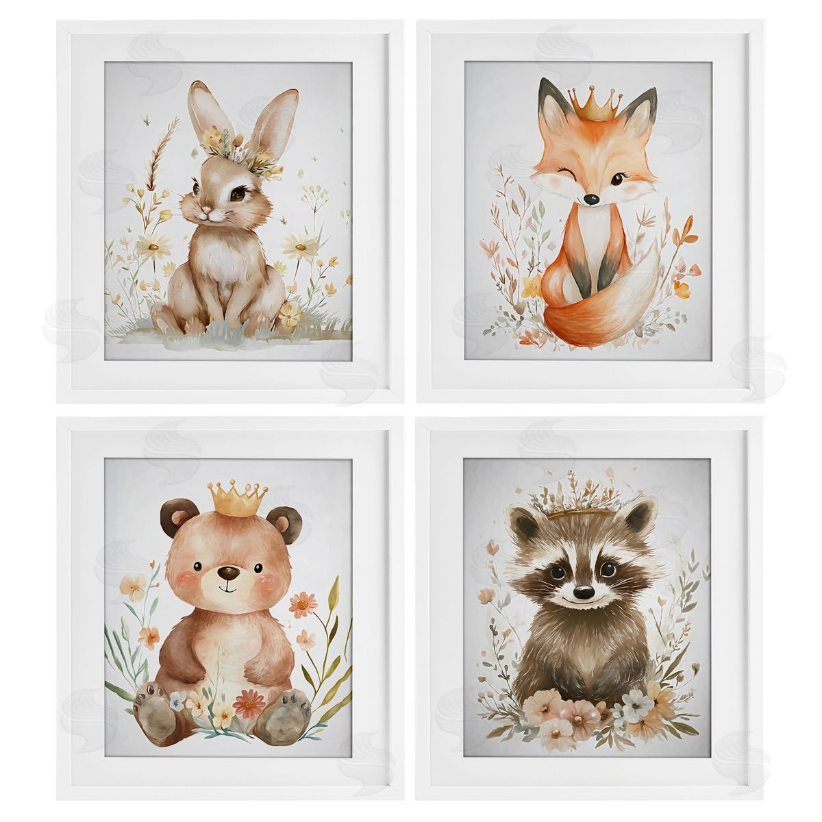 Ramona Murdock Whimsical Crowned Baby Animals Canvas Wall Art Print