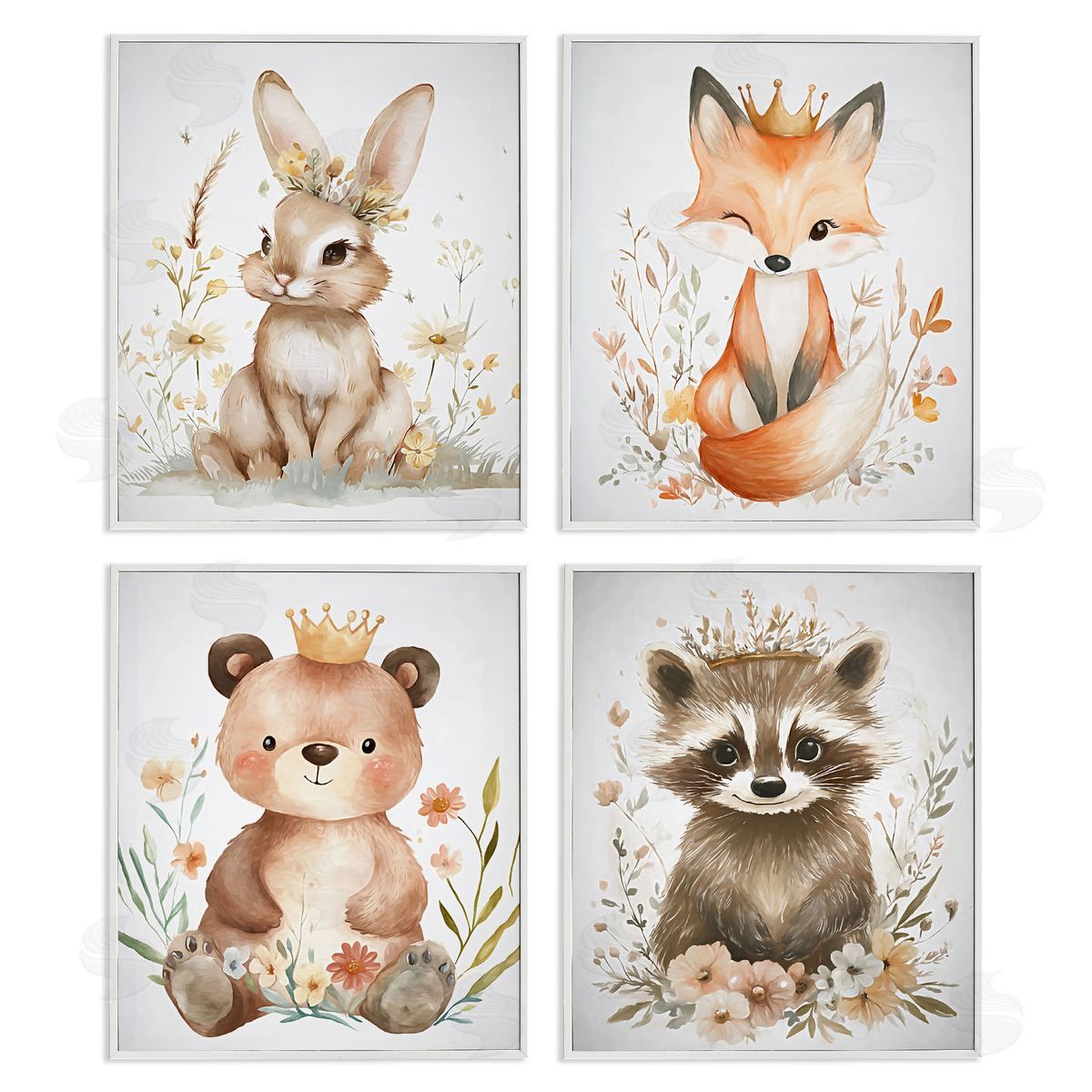 Ramona Murdock Whimsical Crowned Baby Animals Canvas Wall Art Print