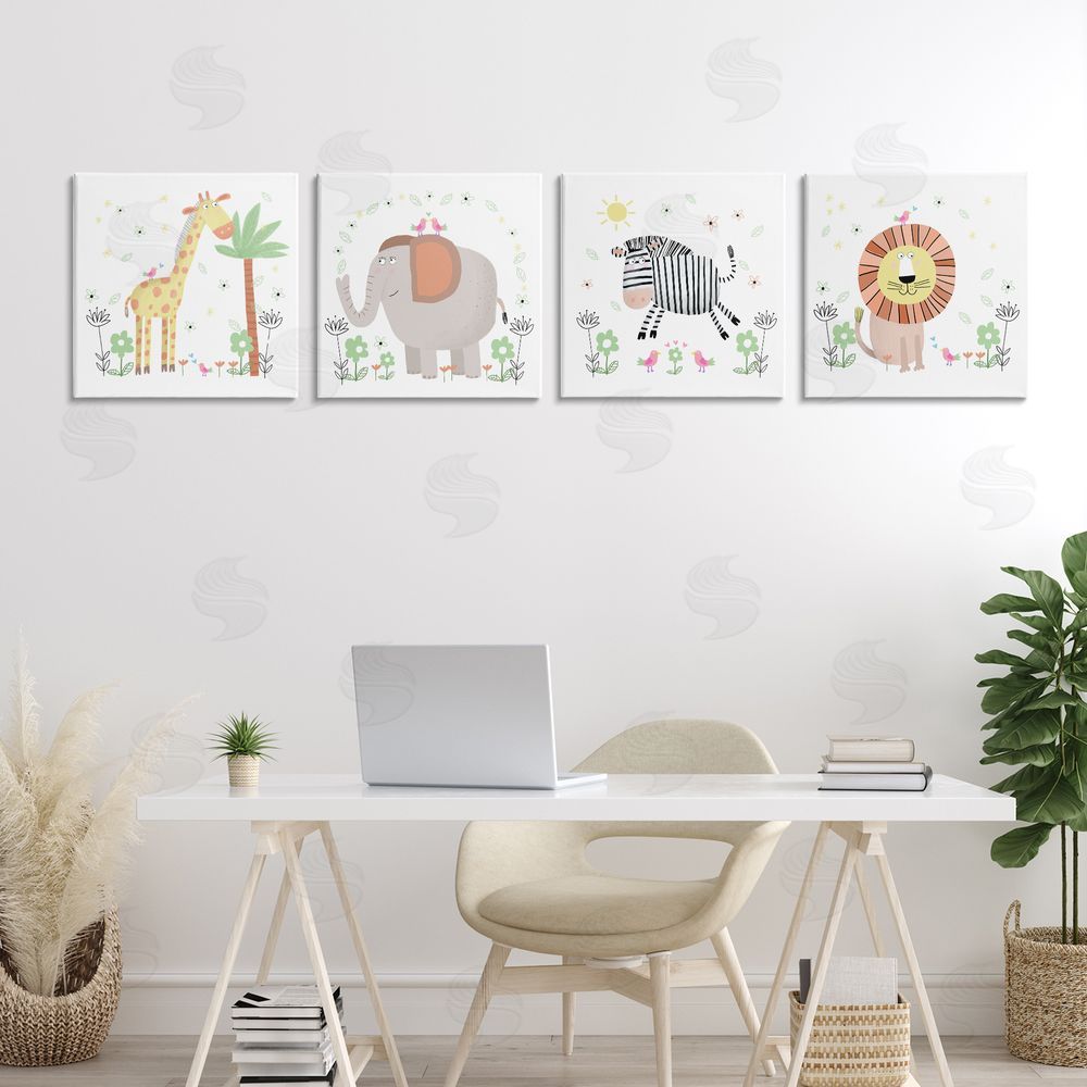 Carla Daly Baby Jungle Animals & Flowers Printed Wall Art Set in Room