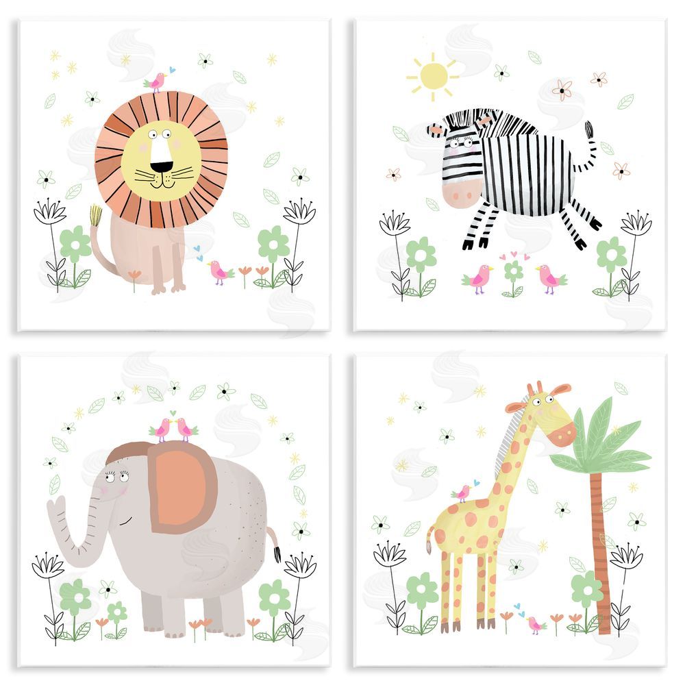 Carla Daly Baby Jungle Animals & Flowers Wall Plaque Printed Art Set