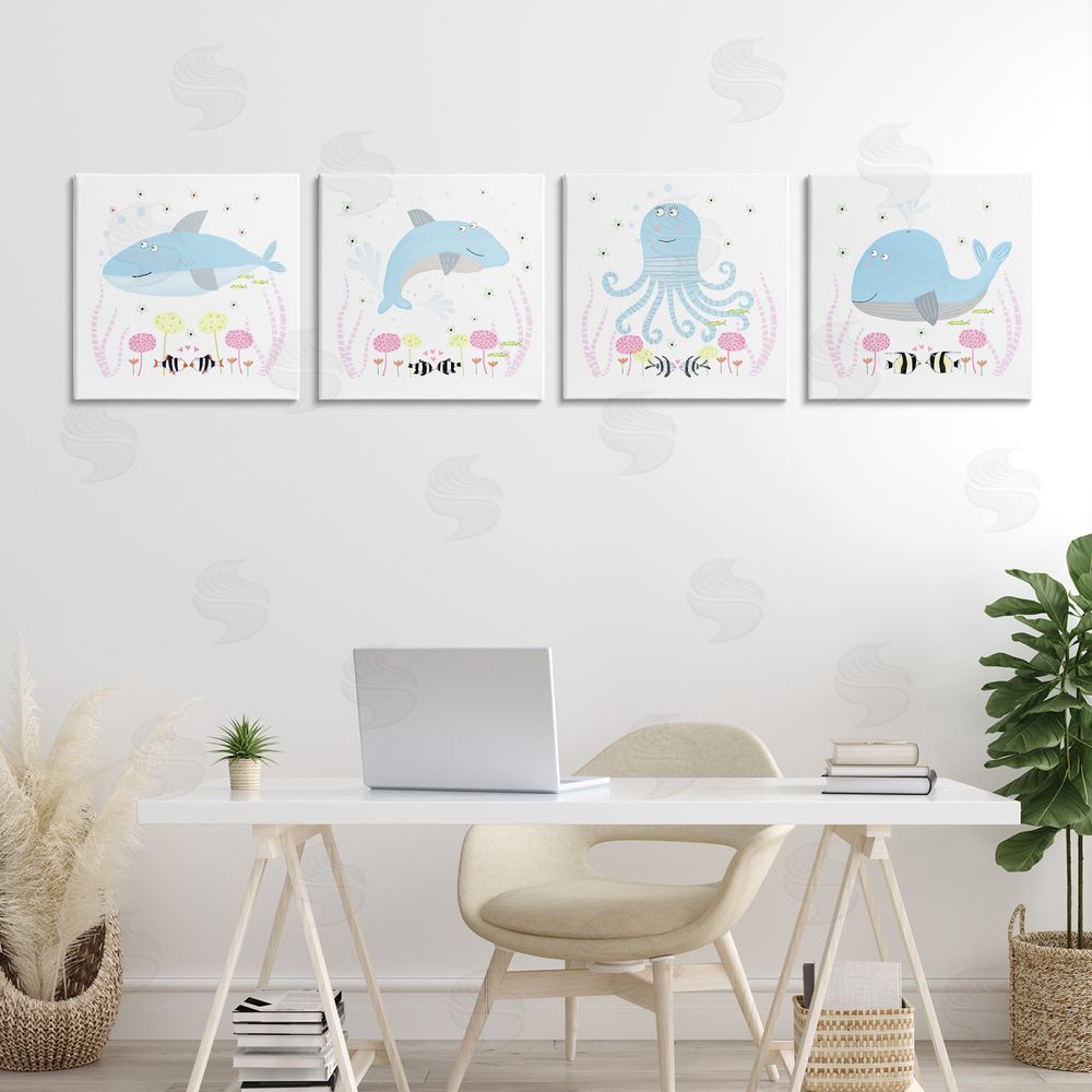Carla Daly Floral Baby Sea Creatures Printed Wall Art Set in Room
