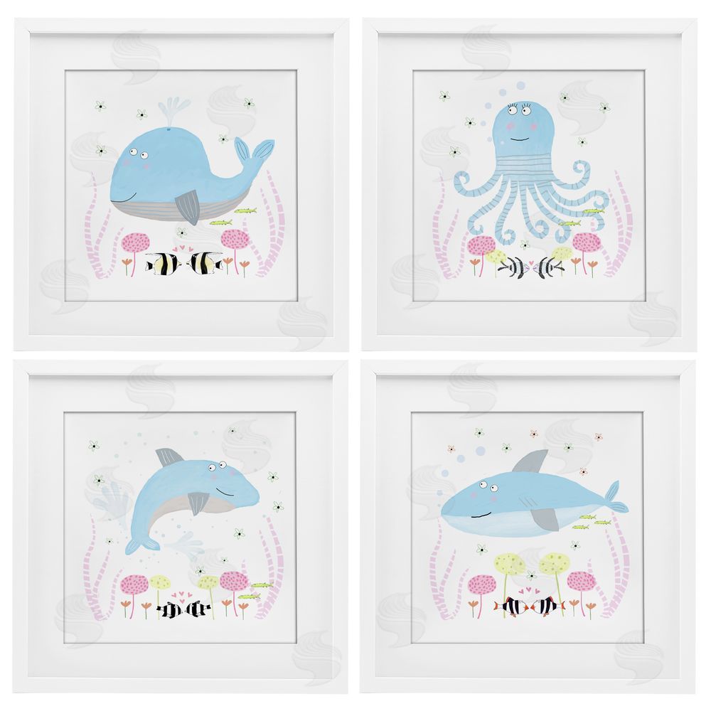 Carla Daly Floral Baby Sea Creatures White Framed Print Under Glass Set