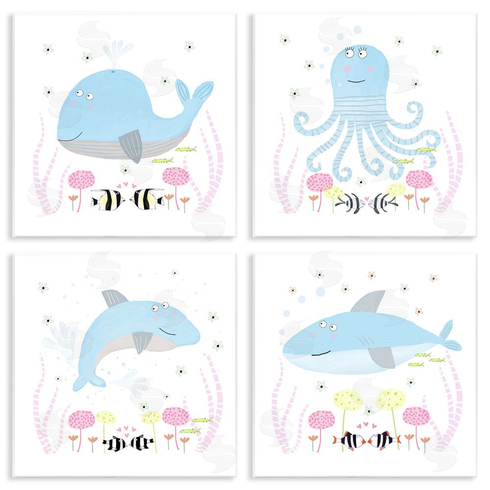 Carla Daly Floral Baby Sea Creatures Wall Plaque Printed Art Set