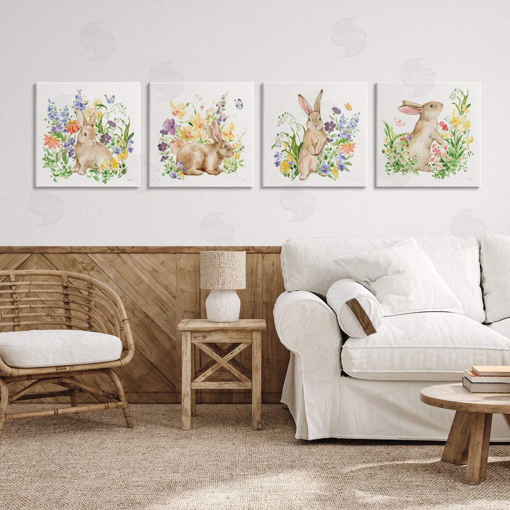 Katrina Pete Celebrate Spring Floral Bunnies Printed Wall Art Set in Room