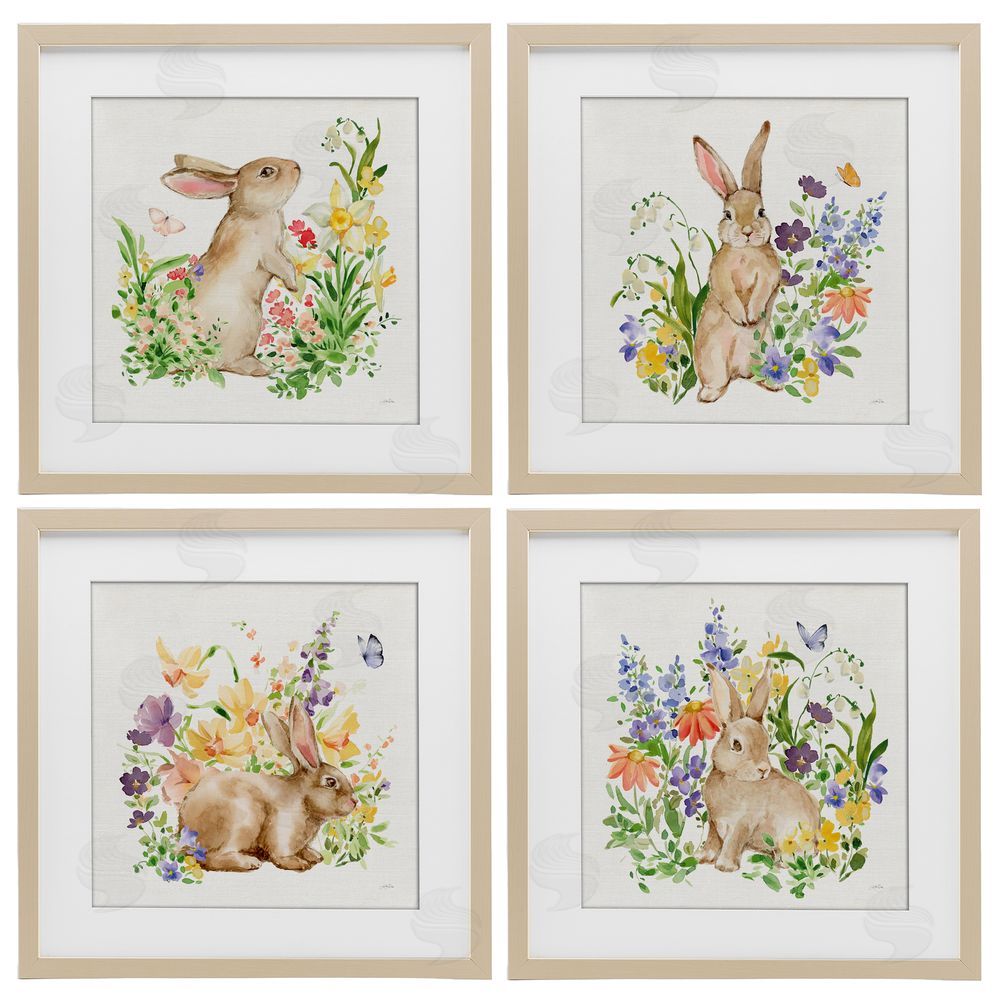 Katrina Pete Celebrate Spring Floral Bunnies Birch Framed Print Under Glass Set