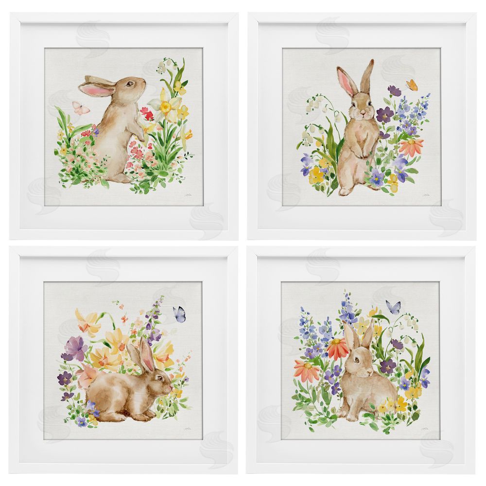 Katrina Pete Celebrate Spring Floral Bunnies White Framed Print Under Glass Set