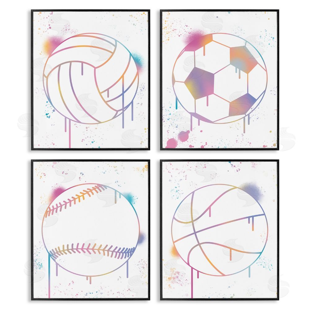 Marcus Prime Modern Graffiti Sports Balls Black Framed Giclee Art Set