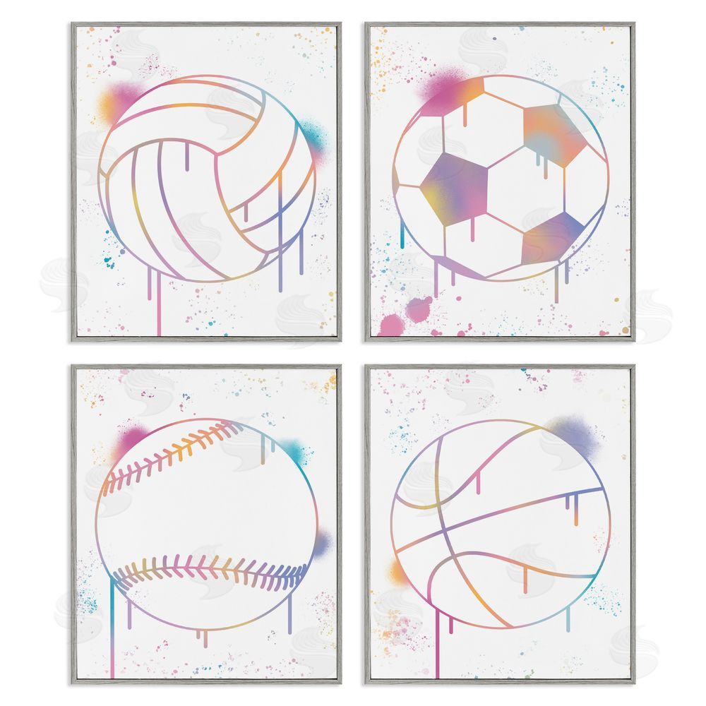Marcus Prime Modern Graffiti Sports Balls Gray Framed Giclee Art Set
