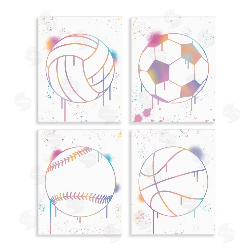 Marcus Prime Modern Graffiti Sports Balls Wall Plaque Printed Art Set