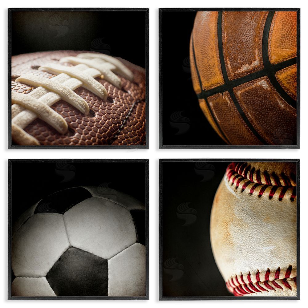 Kim Allen Team Sports Balls Closeups Black Framed Giclee Art Set