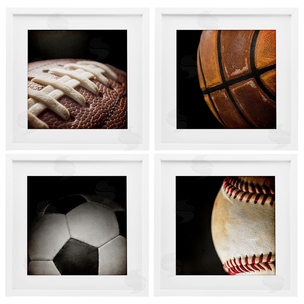 Kim Allen Team Sports Balls Closeups White Framed Print Under Glass Set