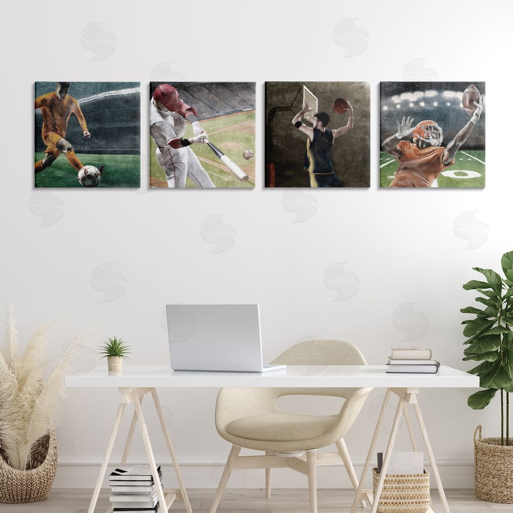 Kim Allen Sports Balls In Action Printed Wall Art Set in Room