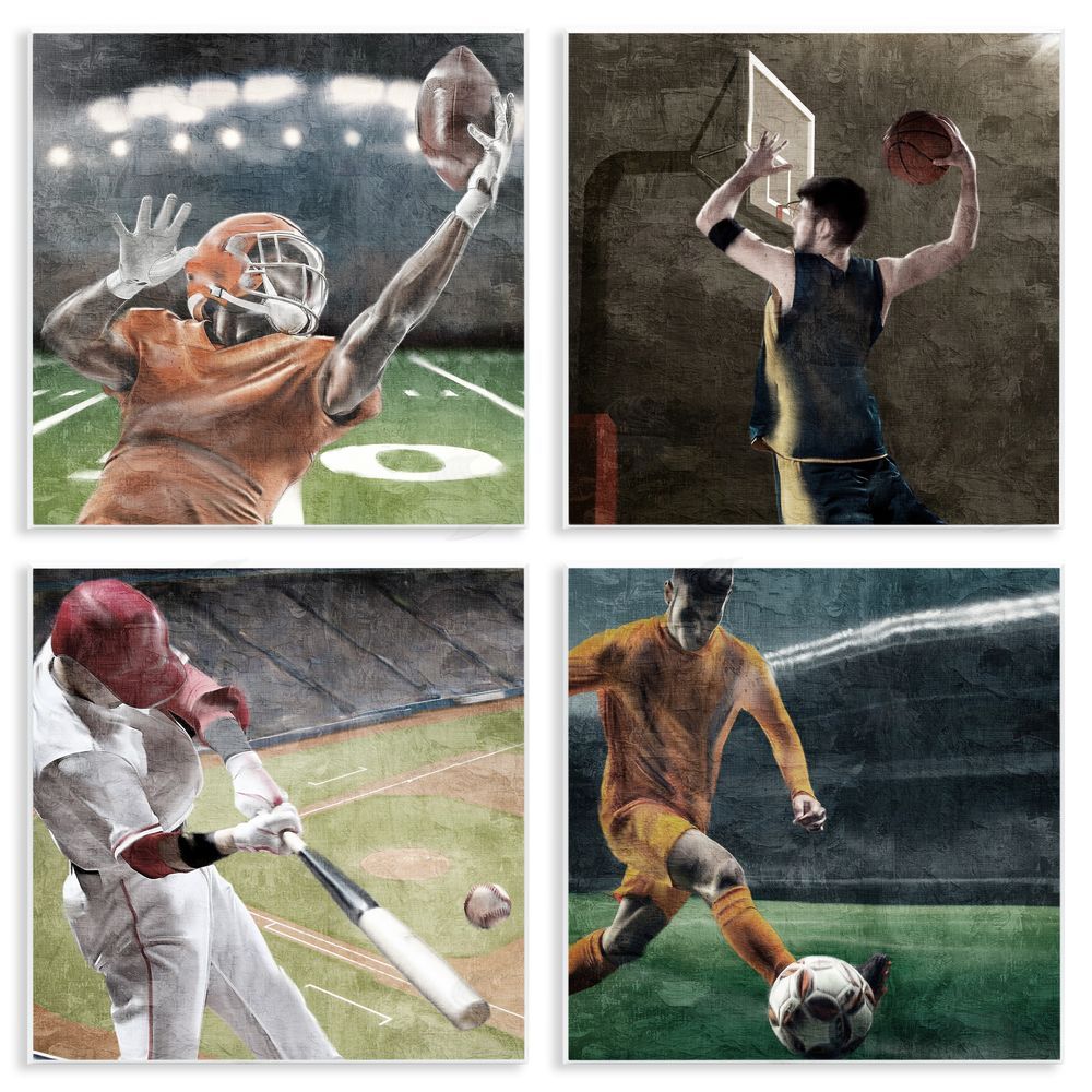 Kim Allen Sports Balls In Action Wall Plaque Printed Art Set