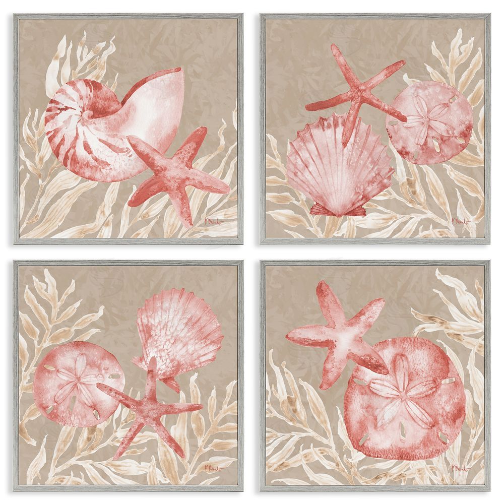 Paul Brent Tampico Shells in Peach Gray Framed Giclee Art Set